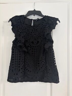 Express Black Eyelet Lace Flutter Sleeve Blouse